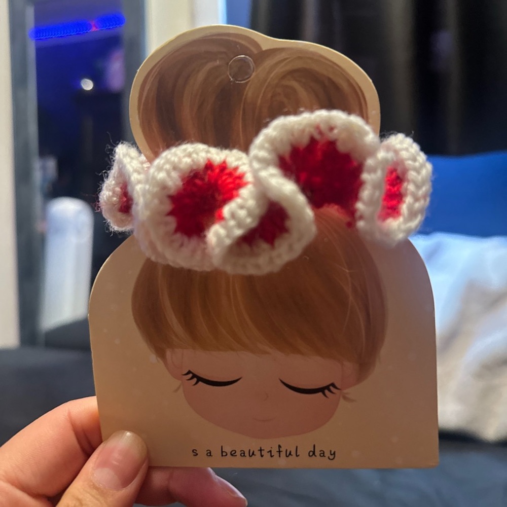 Adorable Red and White Crochet Hair Band for Kids